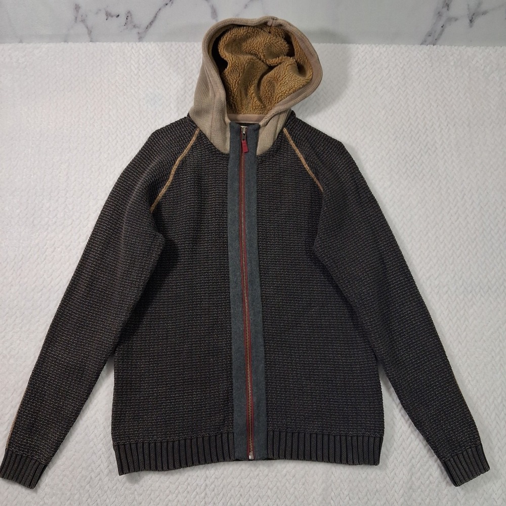 Carbon 2 Cobalt Heavy Knit Full Zip Hoodie Sweater Mens Size M Gray Brown.